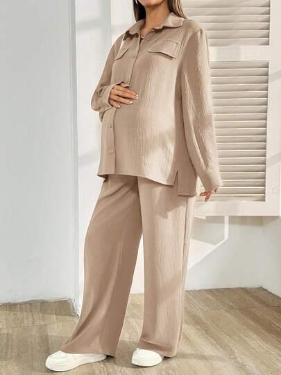 SHEIN CIĄŻOWY KOMPLET KOSZULA SPODNIE S06__XL