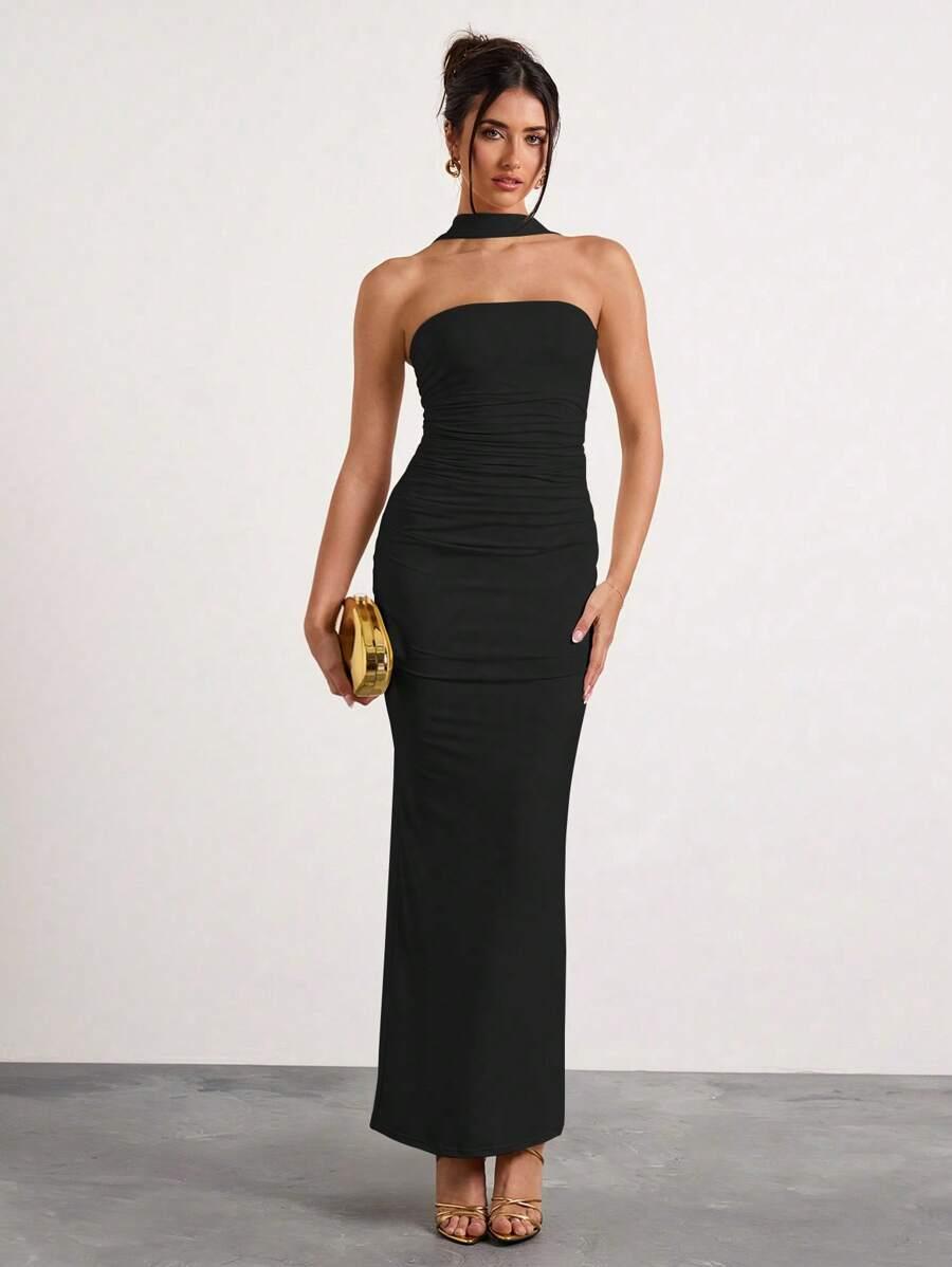 GLAMINE CZARNA MAXI SUKIENKA S06__L