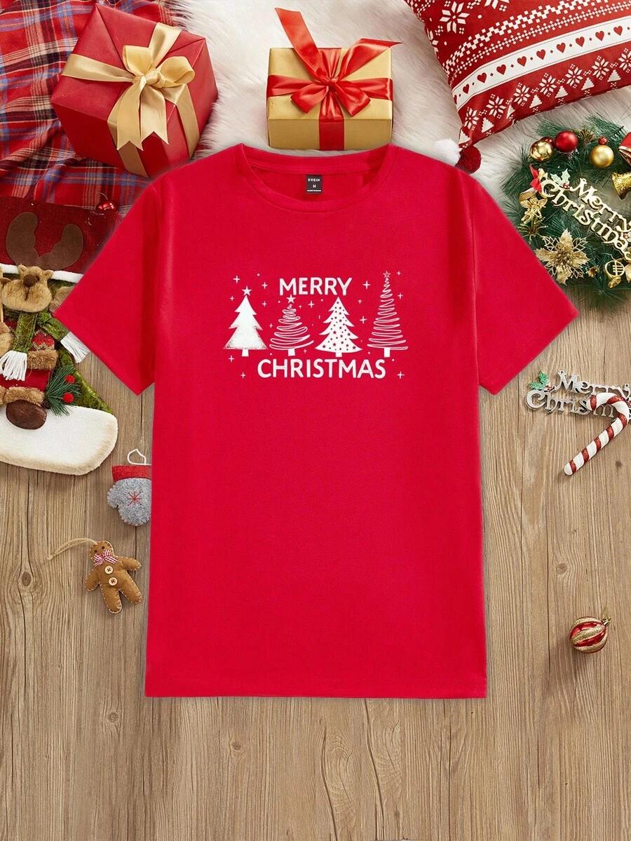 MANFINITY CZERWONY T-SHIRT NAPIS MERRY CHRISTMAS BDD__L