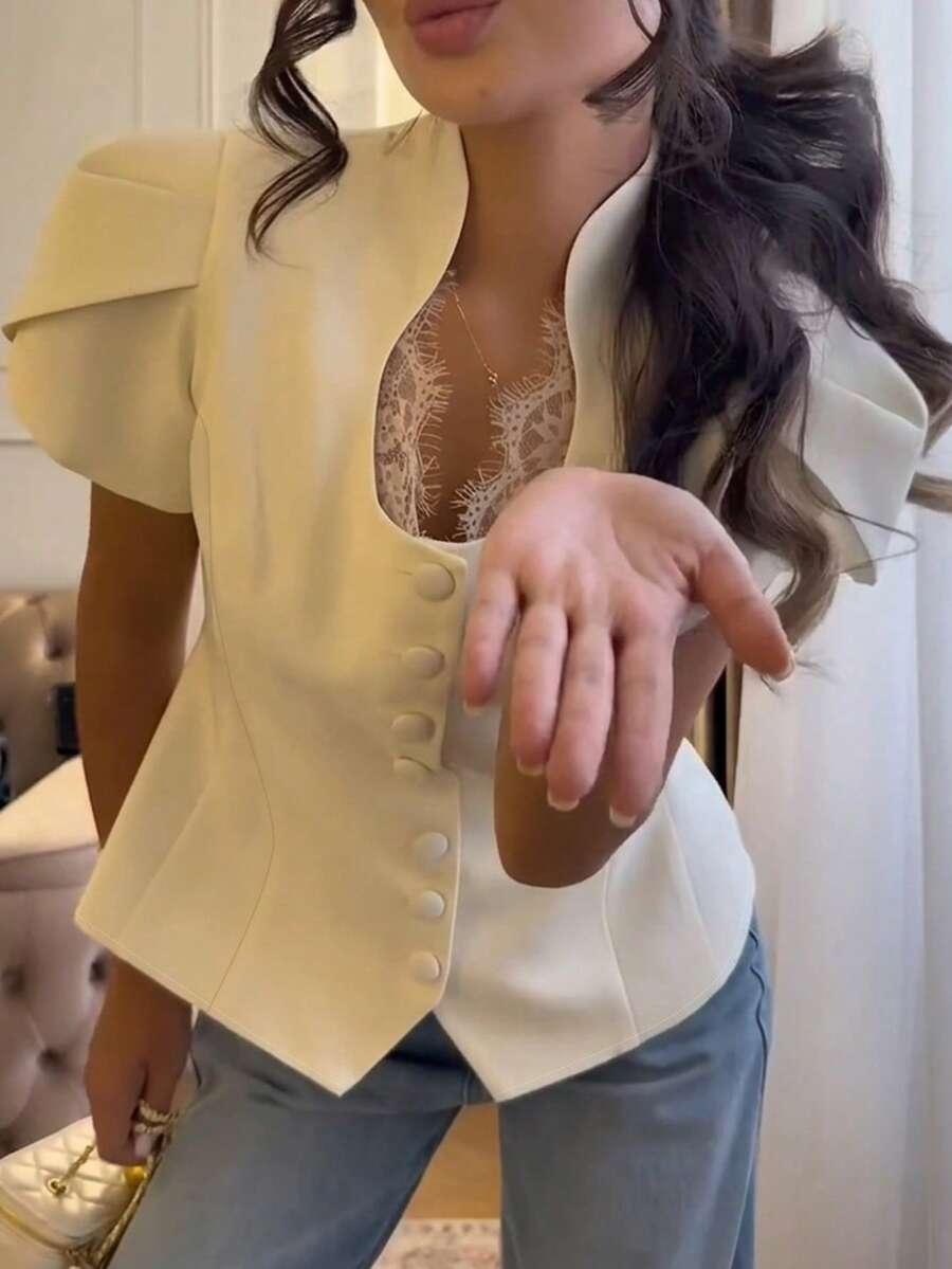 SHEIN BIAŁA BLUZKA KRÓTKI RĘKAW S06__L
