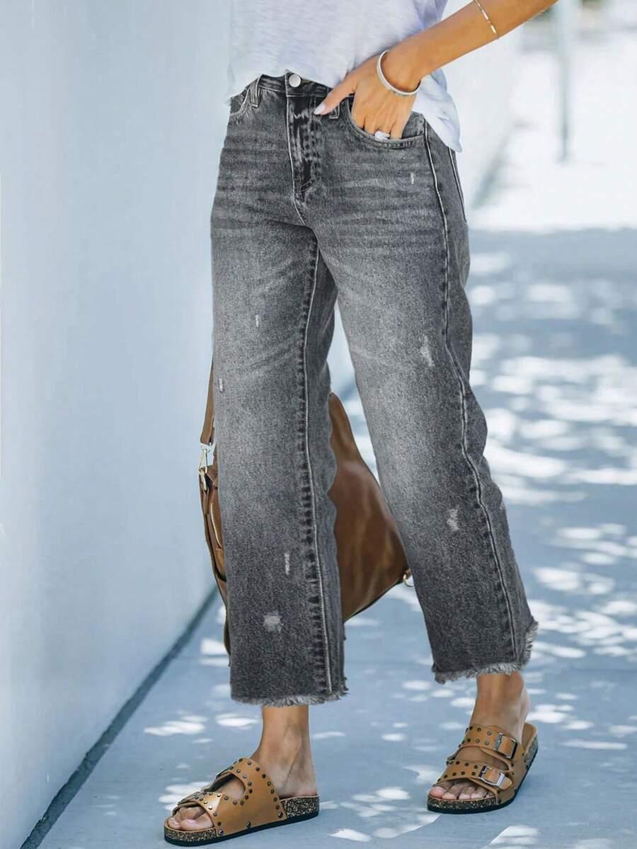 SHEIN SZARE SPODNIE JEANS PRZETARCIA S06__46