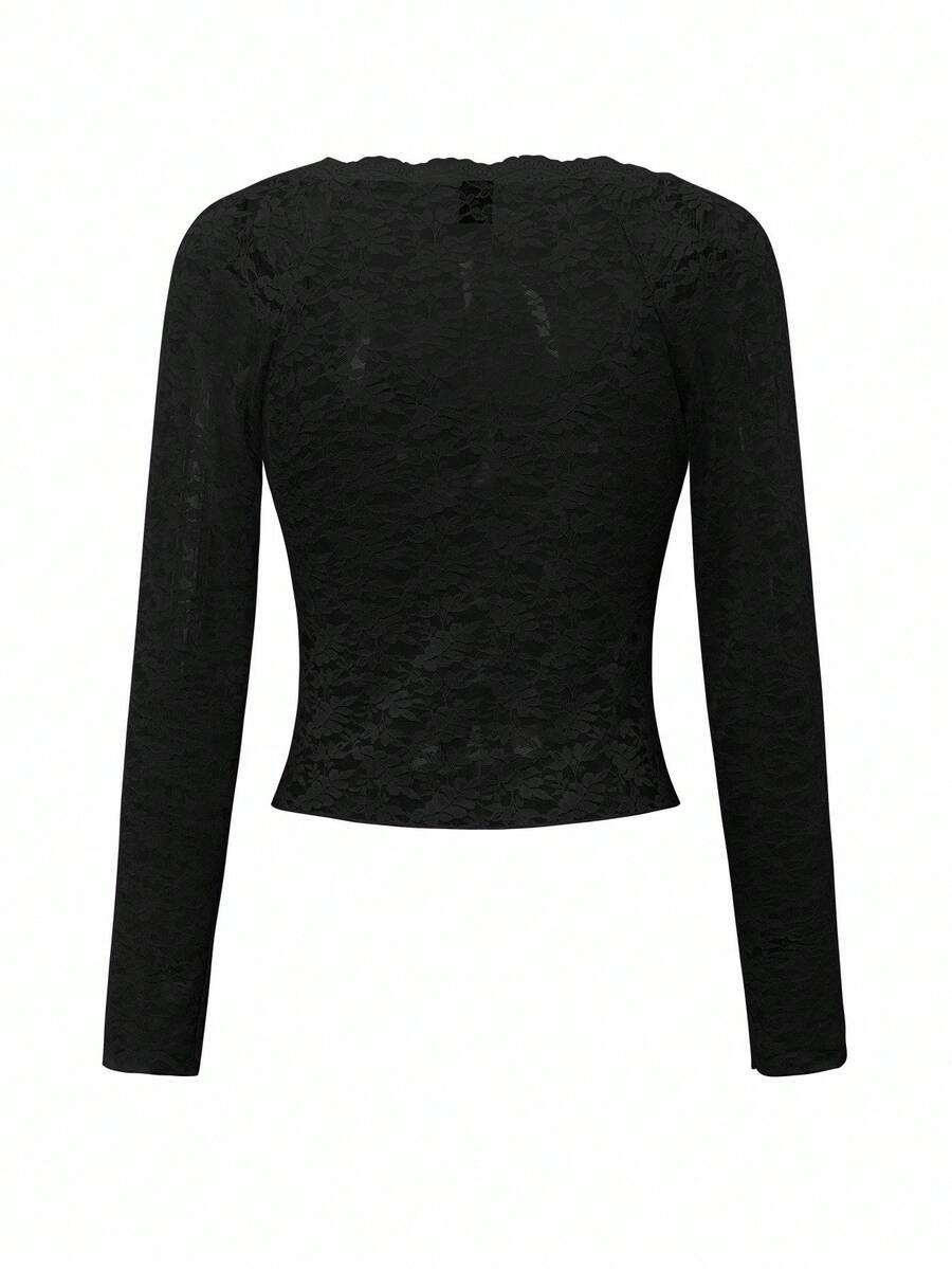 SHEIN CZARNA BLUZKA KORONKA S06__L