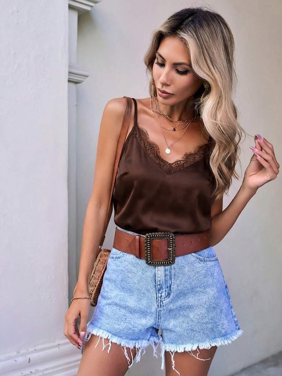 SHEIN BRĄZOWY TOP NA RAMIĄCZKACH S06__L