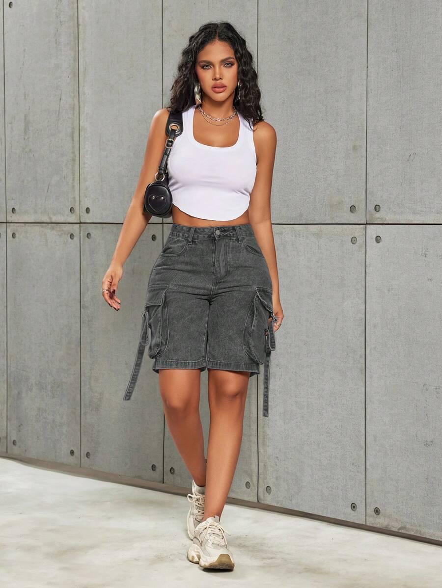 SHEIN SZARE SPODENKI JEANS PK01__L