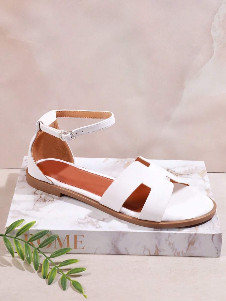 SHEIN BIAŁE SANDAŁY NA PŁASKIM OBCASIE S06__38