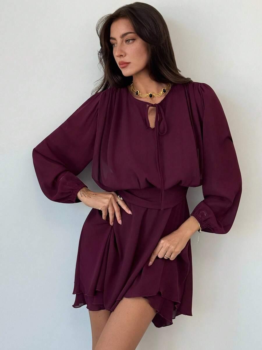 SHEIN MINI SUKIENKA DŁUGI RĘKAW WIĄZANIE S06__XS