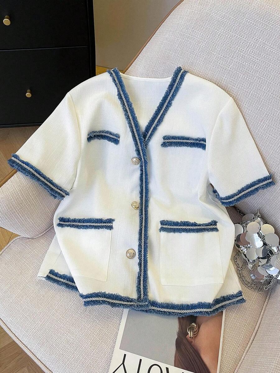 SHEIN BIAŁA BLUZKA Z KRÓTKIM RĘKAWEM S06__M