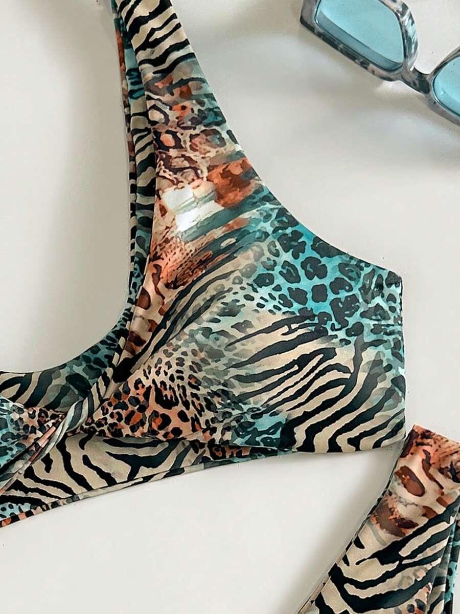 SHEIN DWUCZĘŚCIOWY STRÓJ KĄPIELOWY ANIMAL PRINT S09__L