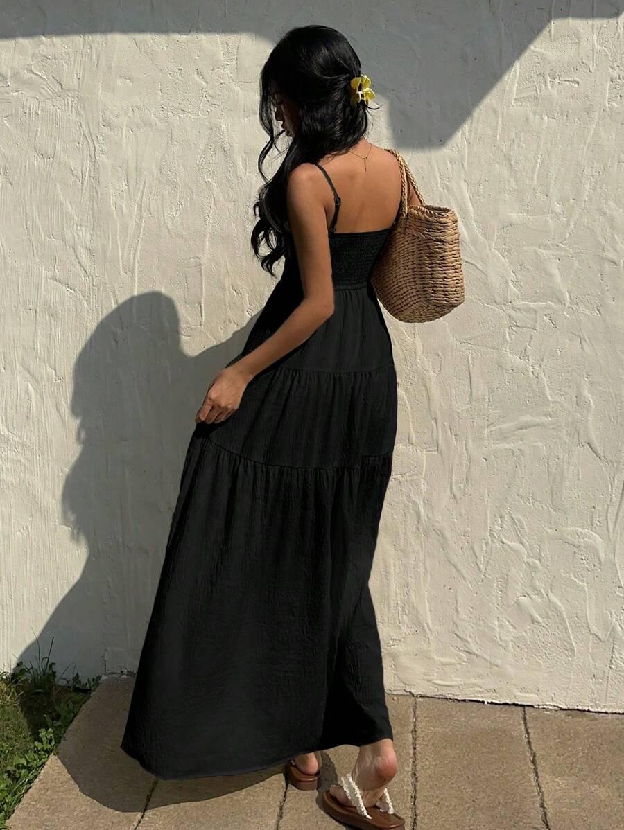 SHEIN CZARNA MAXI SUKIENKA NA RAMIĄCZKACH S06__M