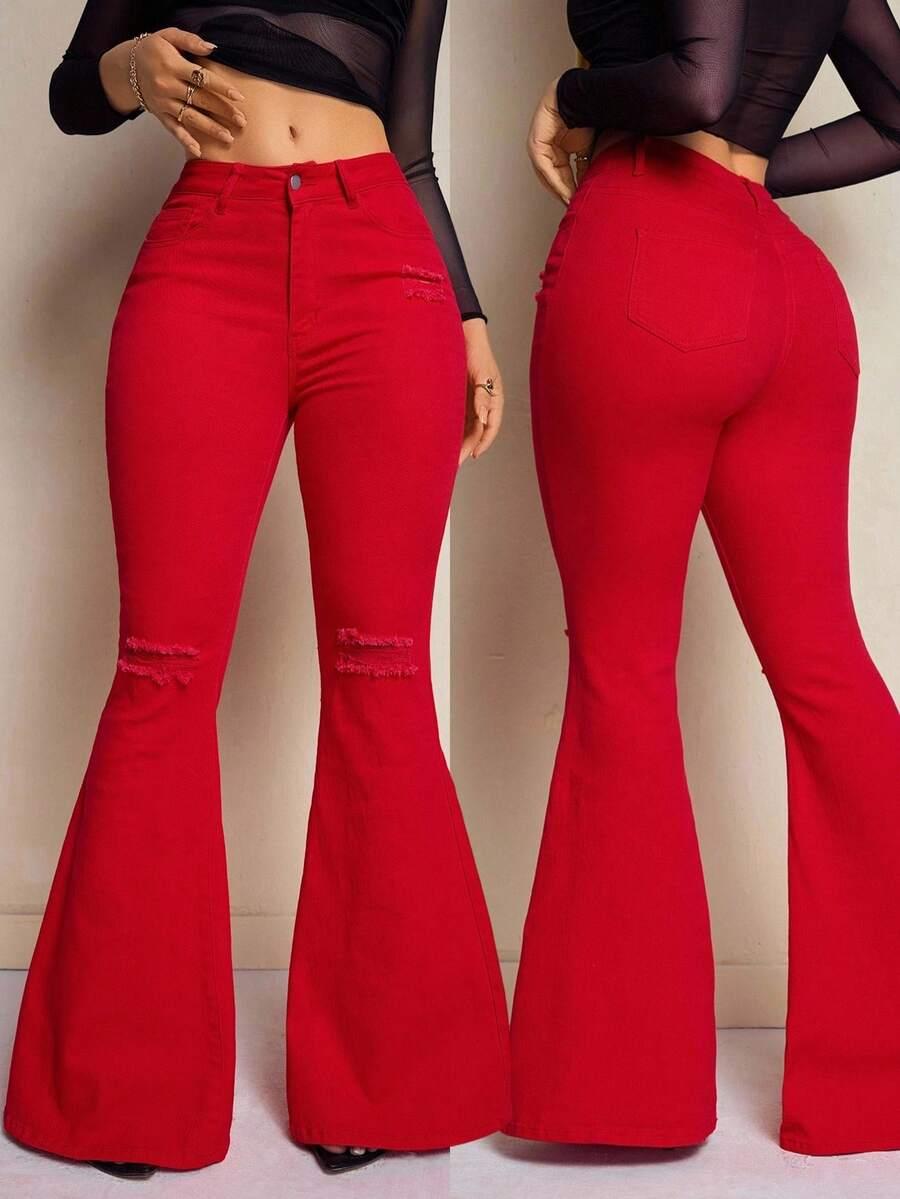 SHEIN CZERWONE SPODNIE JEANS S06__L