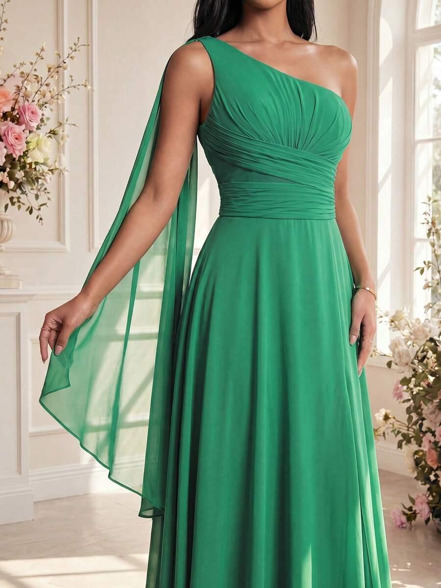 SHEIN ZIELONA MAXI SUKIENKA NA JEDNO RAMIĘ S06__S
