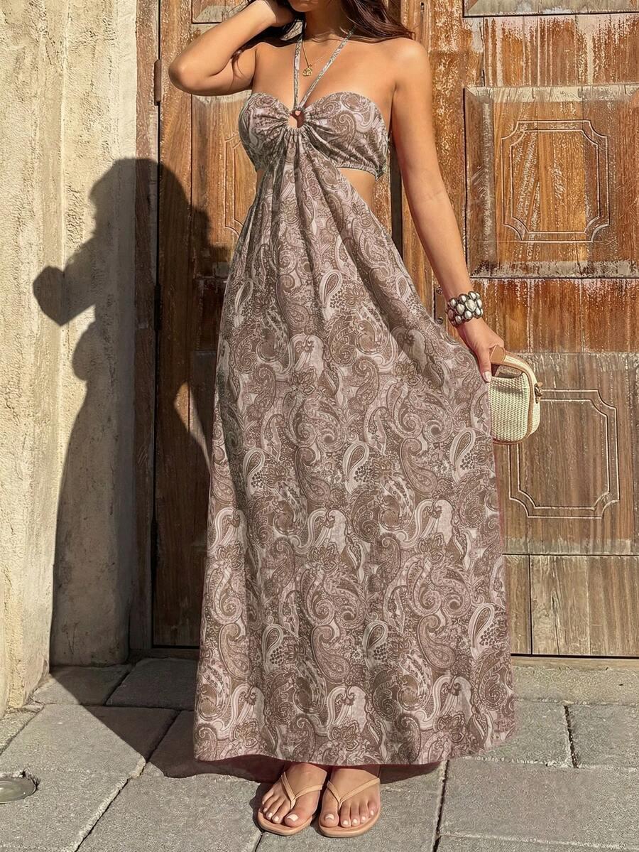 SUNNYSHIC SUKIENKA PAISLEY PRINT WIĄZANIE ODKRYTE PLECY WYCIĘCIA PK01__L