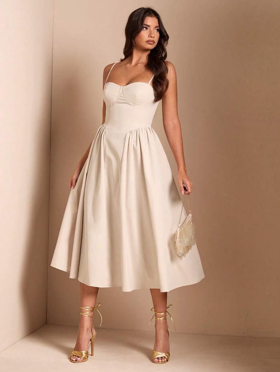 SHEIN BEŻOWA SUKIENKA MIDI S06__S