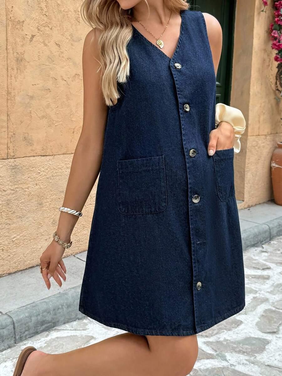 SHEIN GRANATOWA SUKIENKA GUZIKI S06__M