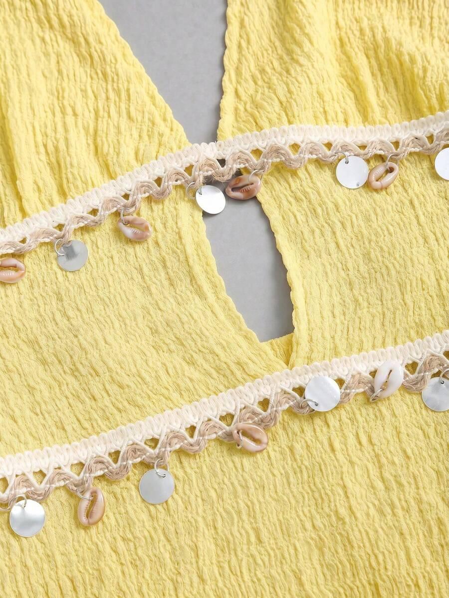 SUNNYSHIC ŻÓŁTA MINI SUKIENKA ZDOBIENIE S06__XS