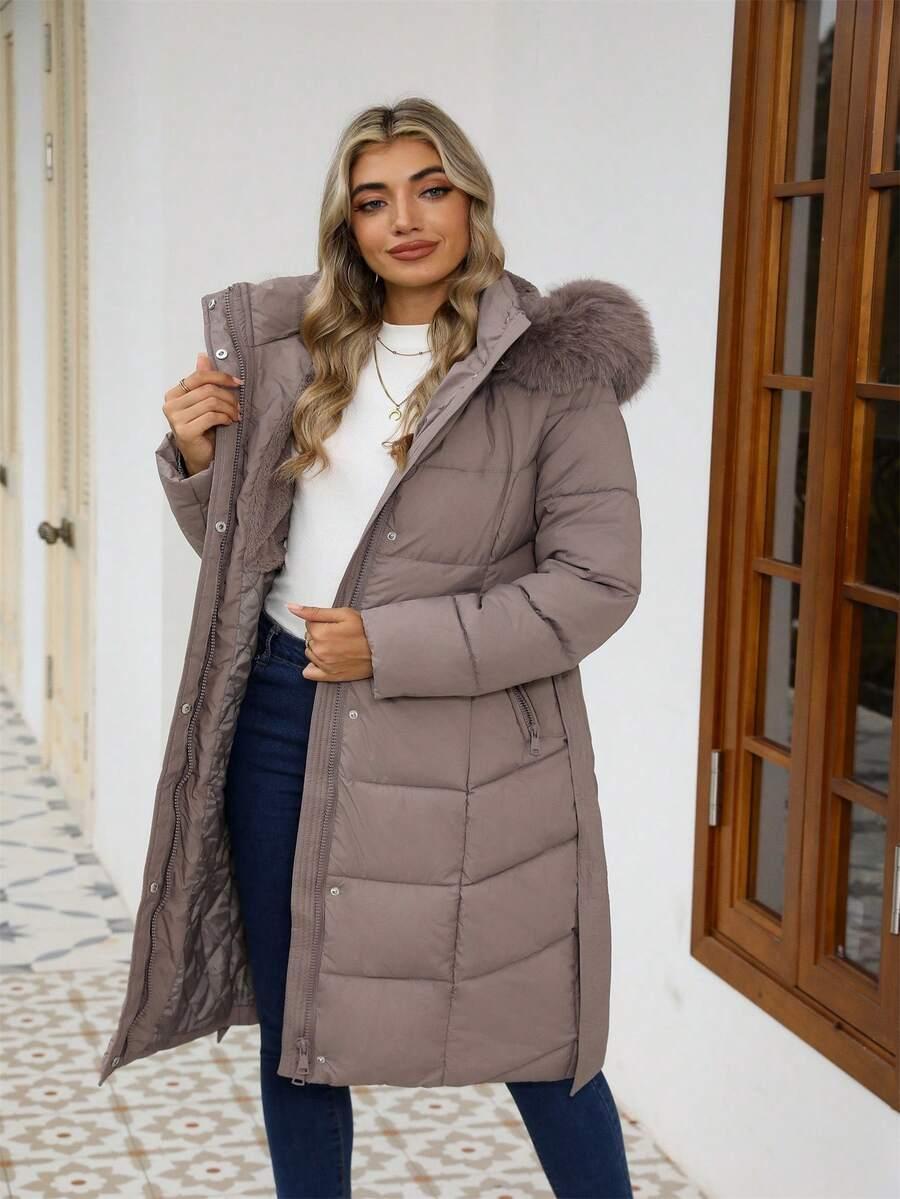 SHEIN BRĄZOWA PIKOWANA KURTKA ZAMEK W01__M