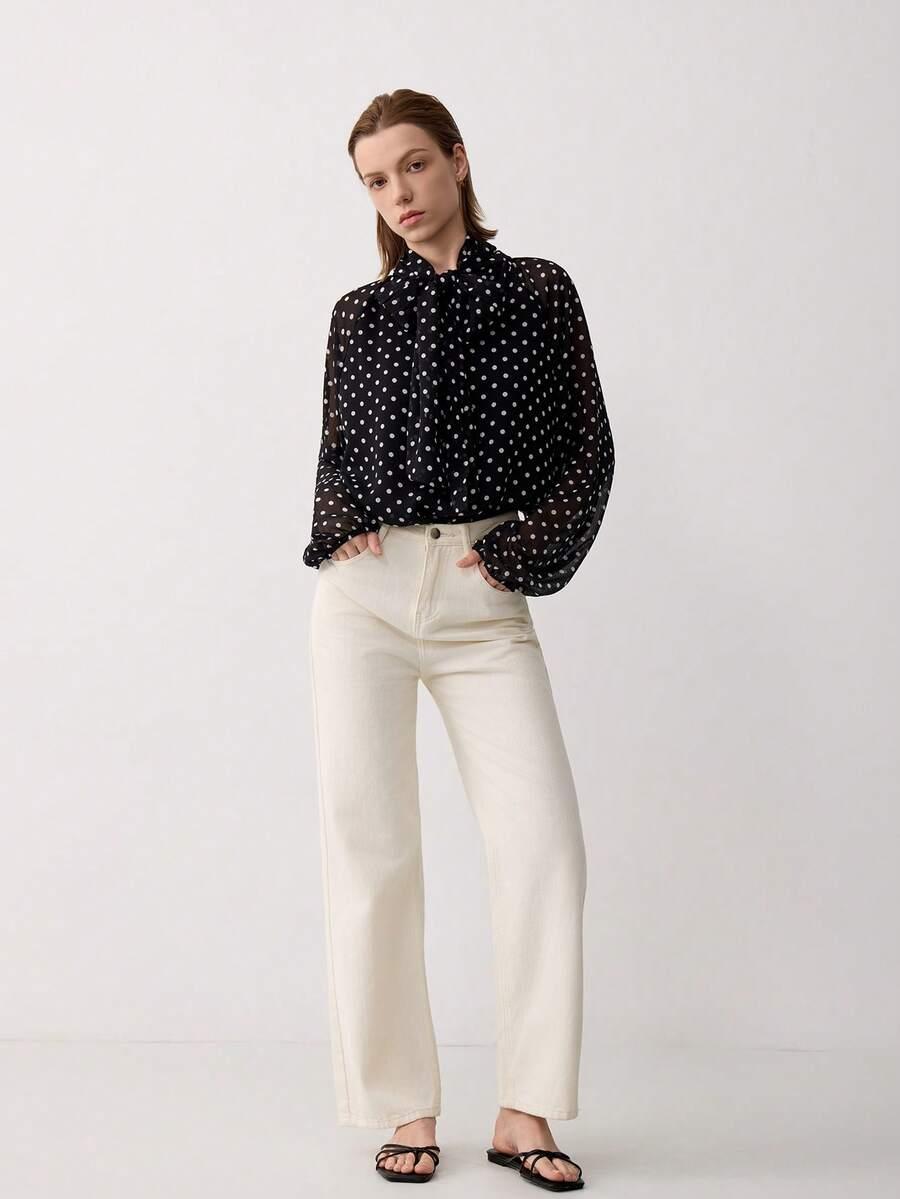 SHEIN CZARNA BLUZKA GROSZKI S06__L