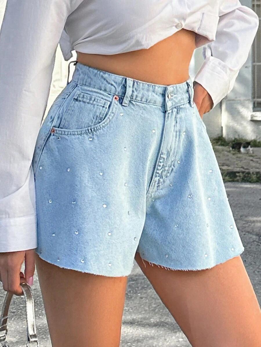 SHEIN NIEBIESKIE SPODENKI JEANS ZDOBIENIA