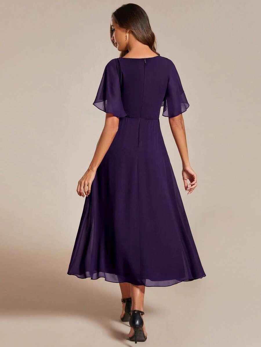 SHEIN FIOLETOWA SUKIENKA KRÓTKI RĘKAW ZDOBIENIA S06__XL