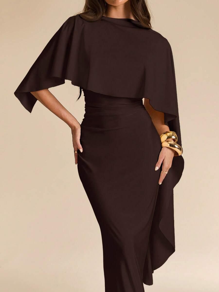 SHEIN BRĄZOWA MAXI SUKIENKA S06__L