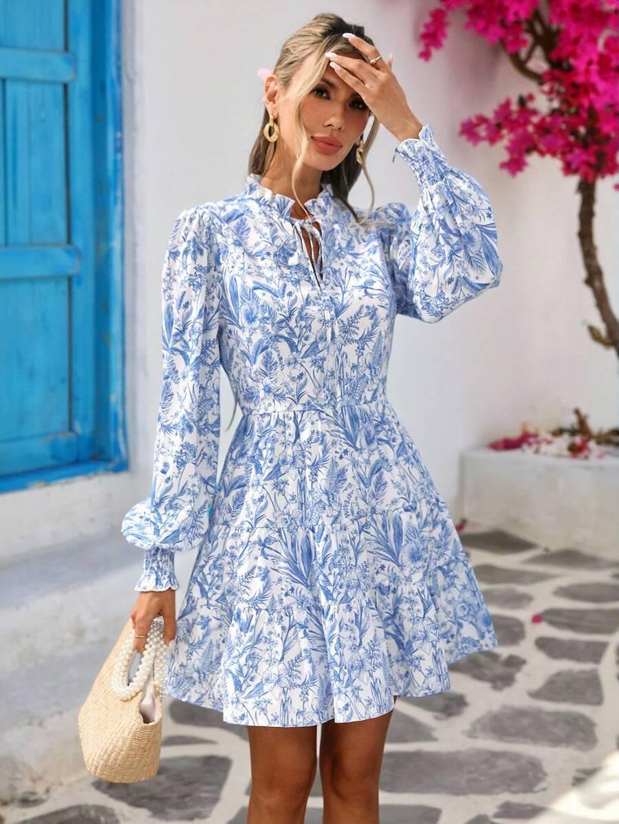 SHEIN NIEBIESKA MINI SUKIENKA DŁUGI RĘKAW S06__L