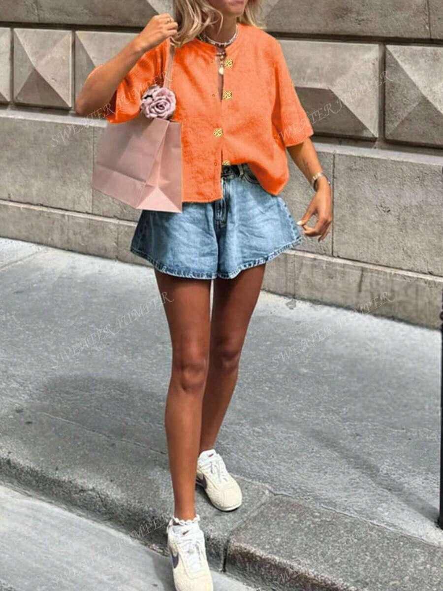 SHEIN POMARAŃCZOWY DZIANINOWY SWETER GUZIKI S06__L