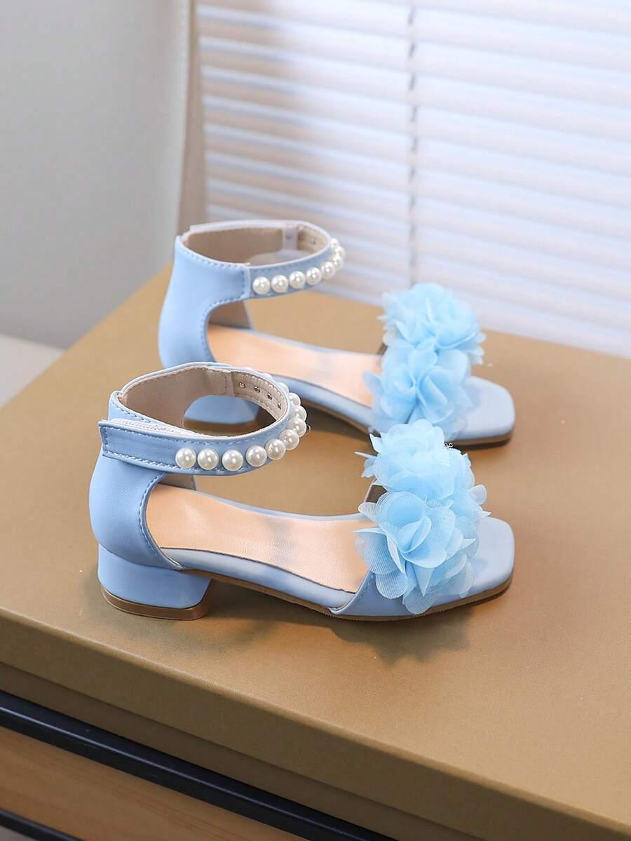 SHEIN NIEBIESKIE SANDAŁY PEREŁKI ZDOBIENIE KWIAT 3D PK01__28