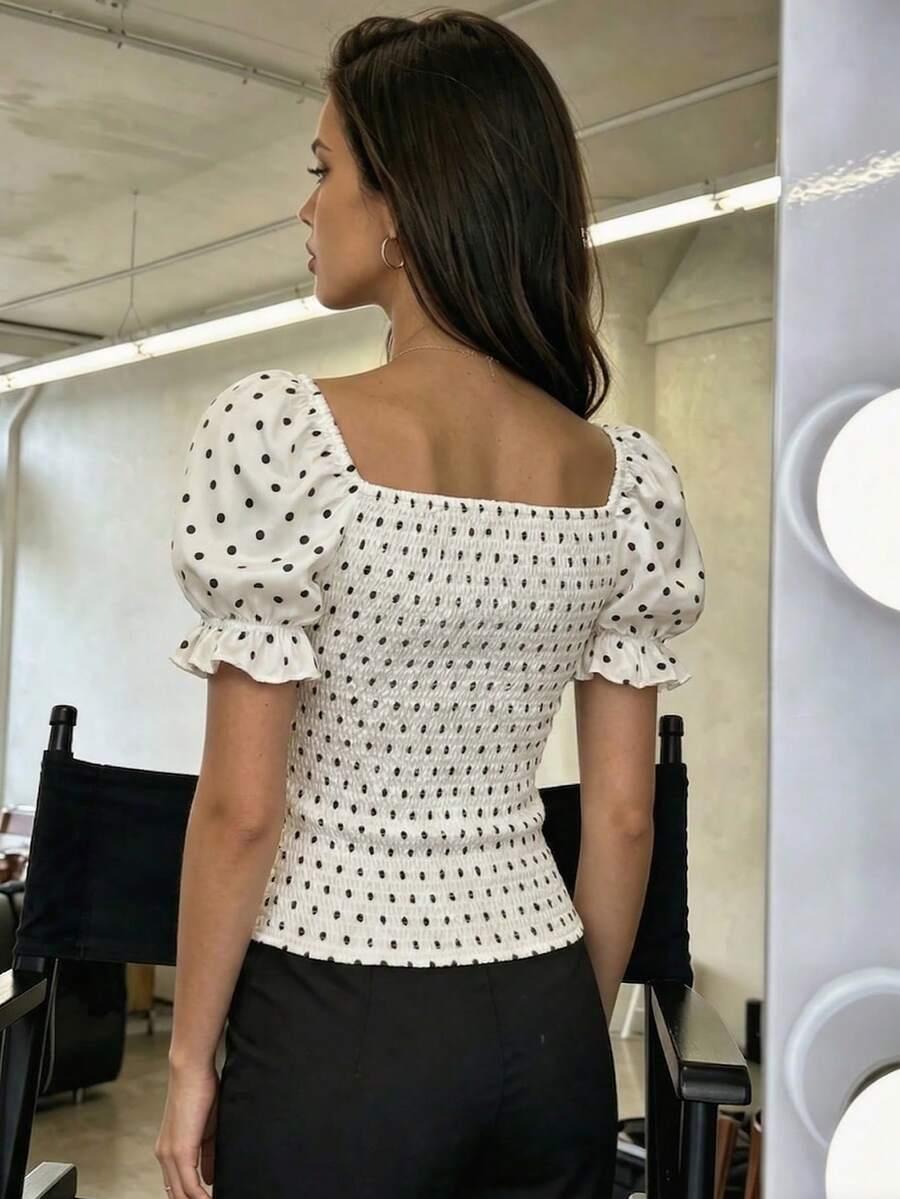 SHEIN KREMOWY TOP PRINT GROSZKI S06__L