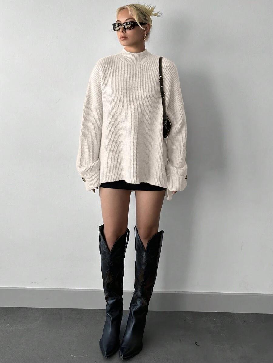 SHEIN KREMOWY SWETER GUZIKI S06__48
