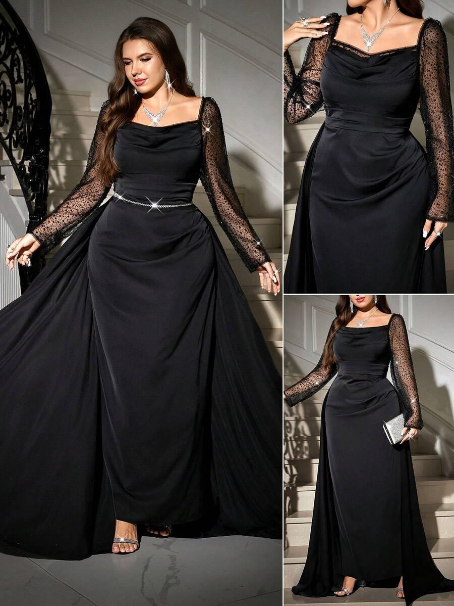 SHEIN CZARNA MAXI SUKIENKA DŁUGI RĘKAW S06__XXL
