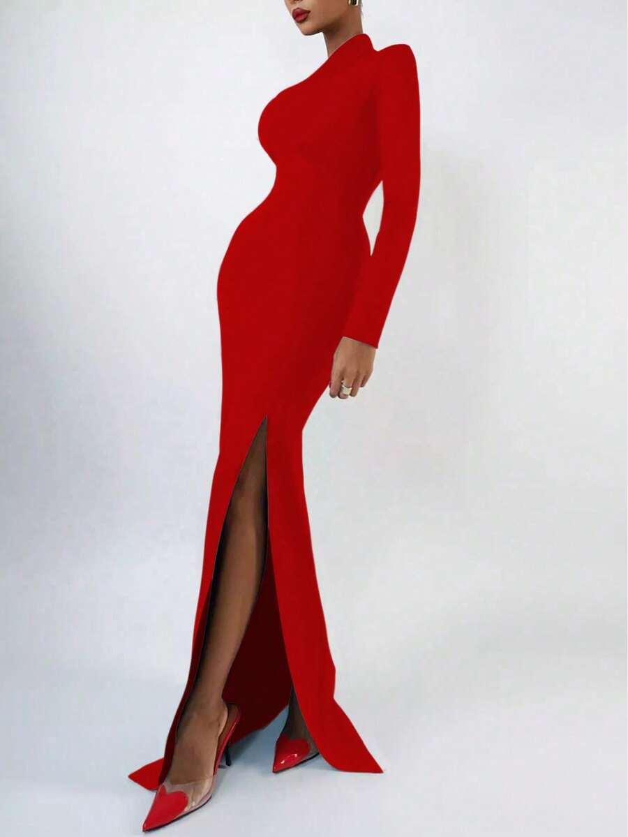 SHEIN CZERWONA MAXI SUKIENKA ROZPOREK S06__S