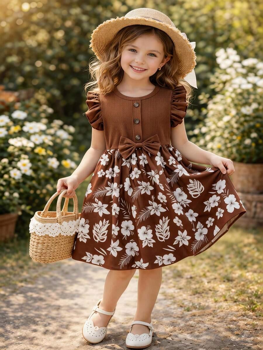 SHEIN BRĄZOWA SUKIENKA KWIATY S06__98/104