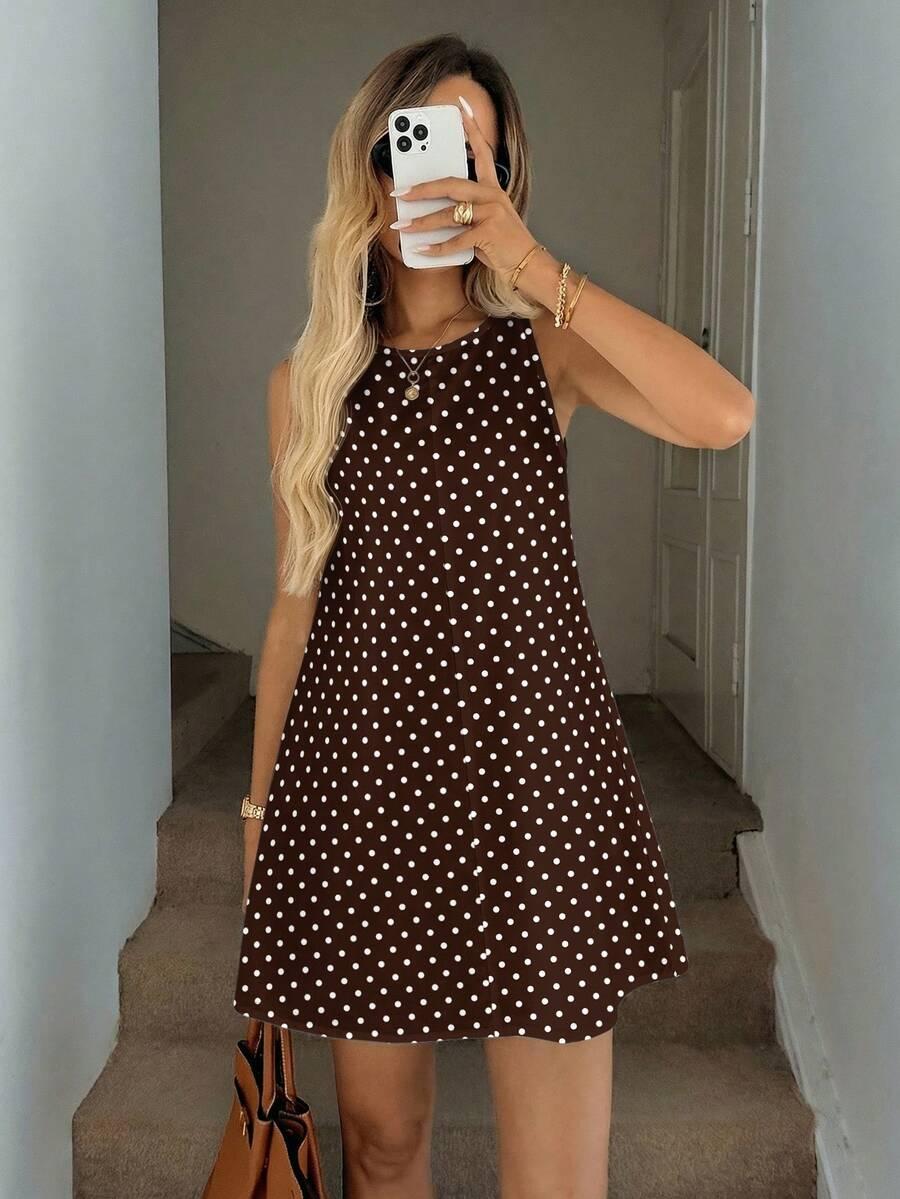 SHEIN BRĄZOWA MINI SUKIENKA W GROSZKI S09__M