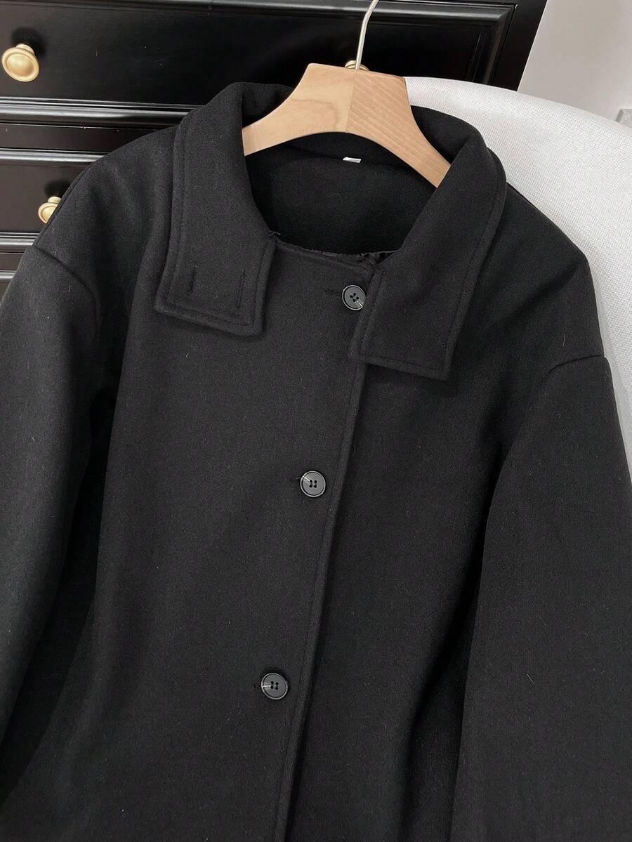 SHEIN CZARNY KLASYCZNY PŁASZCZ W01__L