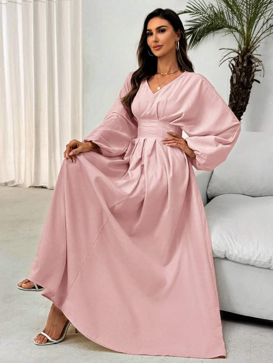 SHEIN RÓŻOWA MAXI SUKIENKA ROZKLOSZOWANA DŁUGI RĘKAW S06__XL