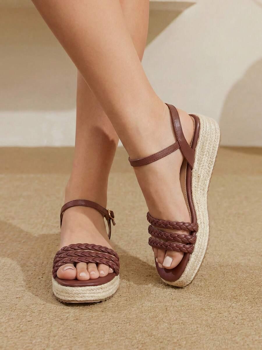 STYLELOOP BRĄZOWE SANDAŁY NA PLATFORMIE S06__37
