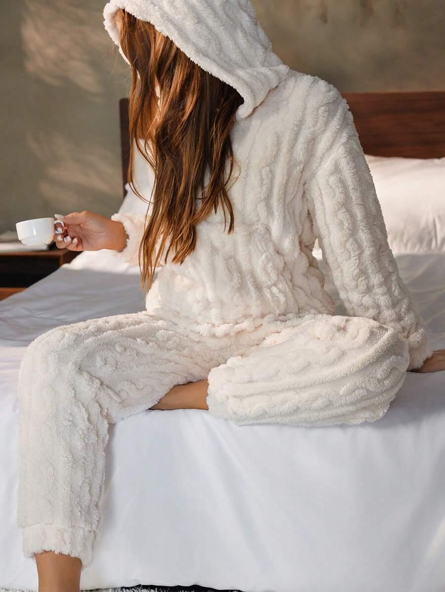 NINA BONHEUR KREMOWA FLUFFY BLUZA SPODNIE KOMPLET S06__XXS