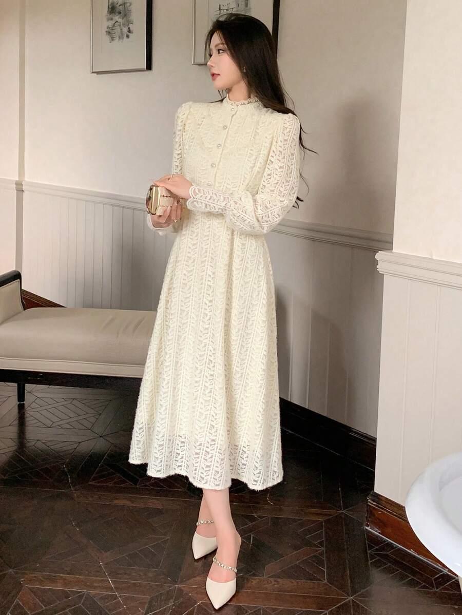 SHEIN BEŻOWA SUKIENKA GUZIKI S06__S