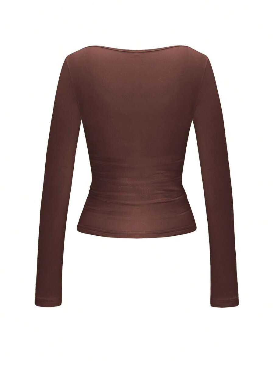 SHEIN BRĄZOWY TOP DŁUGI RĘKAW S06__L