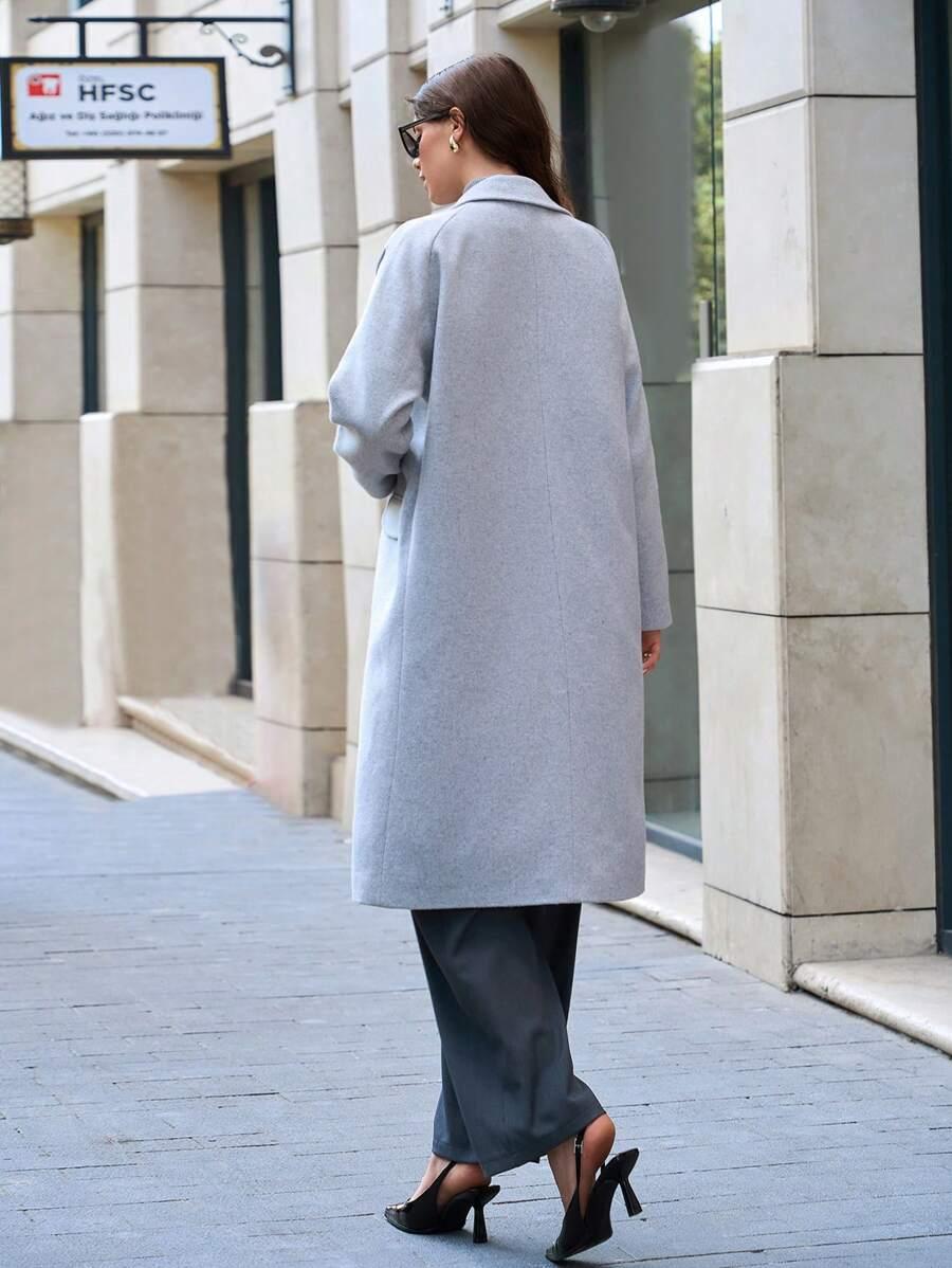 SHEIN SZARY PŁASZCZ GUZIKI W01__M