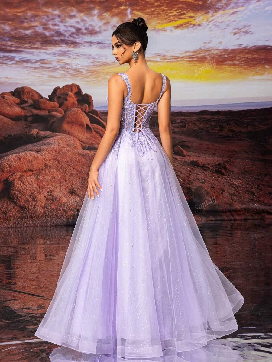 SHEIN FIOLETOWA MAXI SUKIENKA ZDOBIENIE S06__M