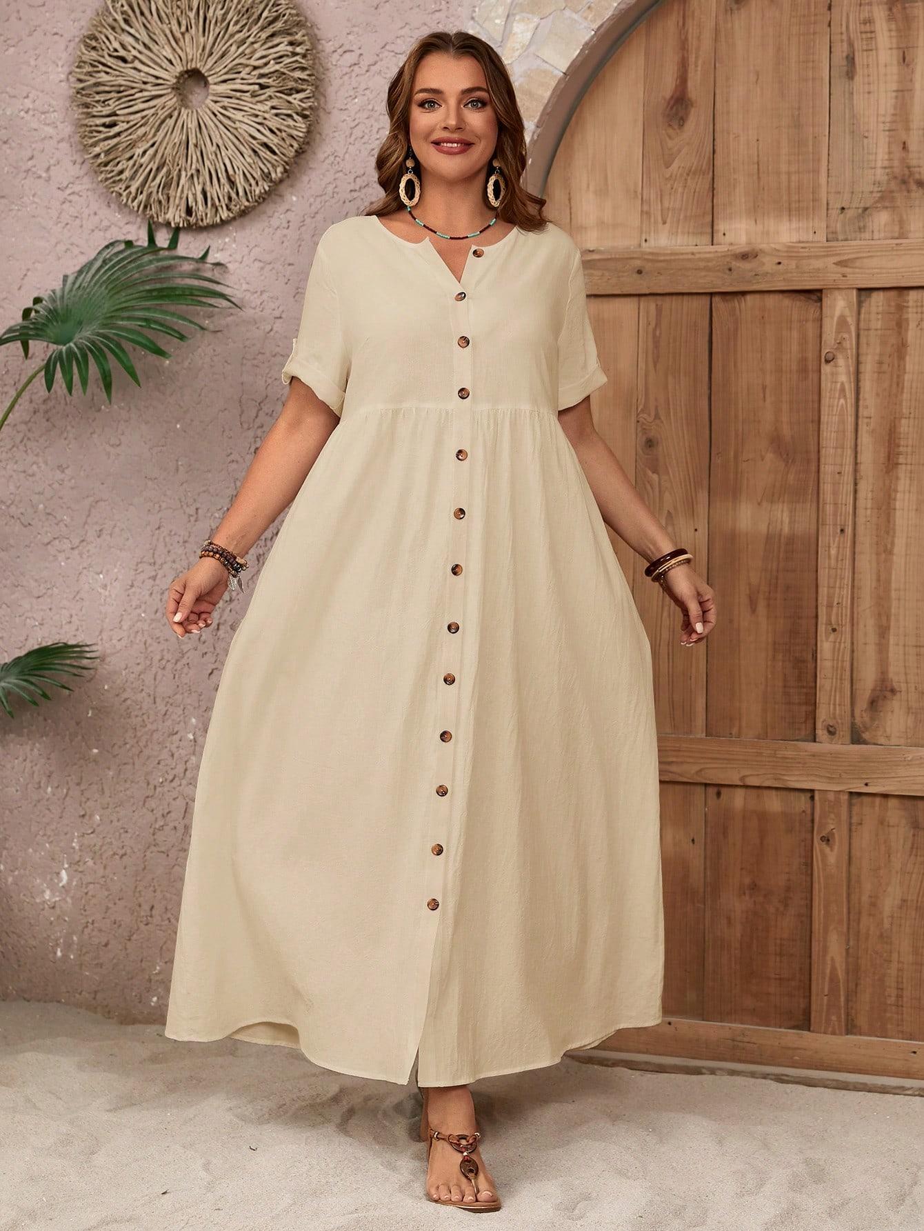 SHEIN BEŻOWA MAXI SUKIENKA GUZIKI S06__48