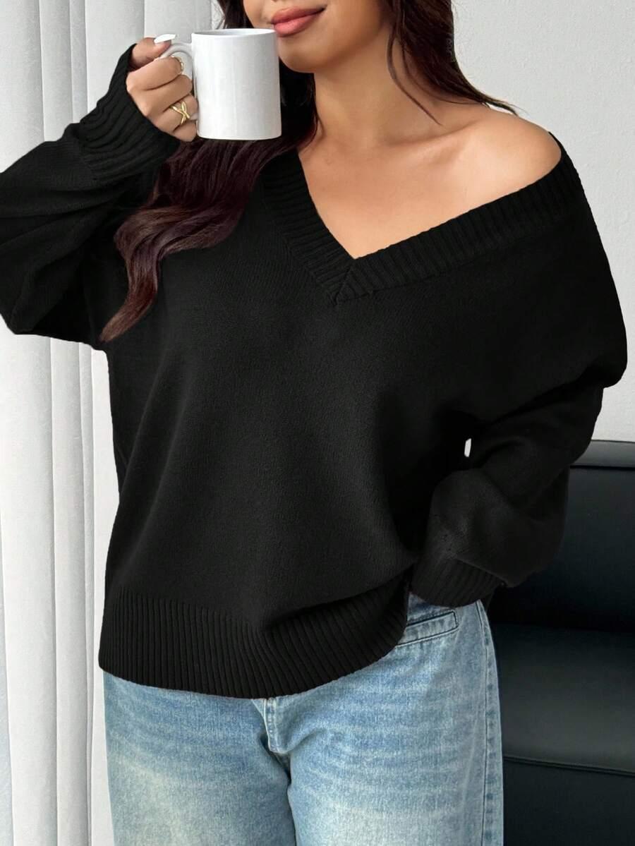 DAZY CZARNY SWETER V-NECK OVERSIZE S06__XXL