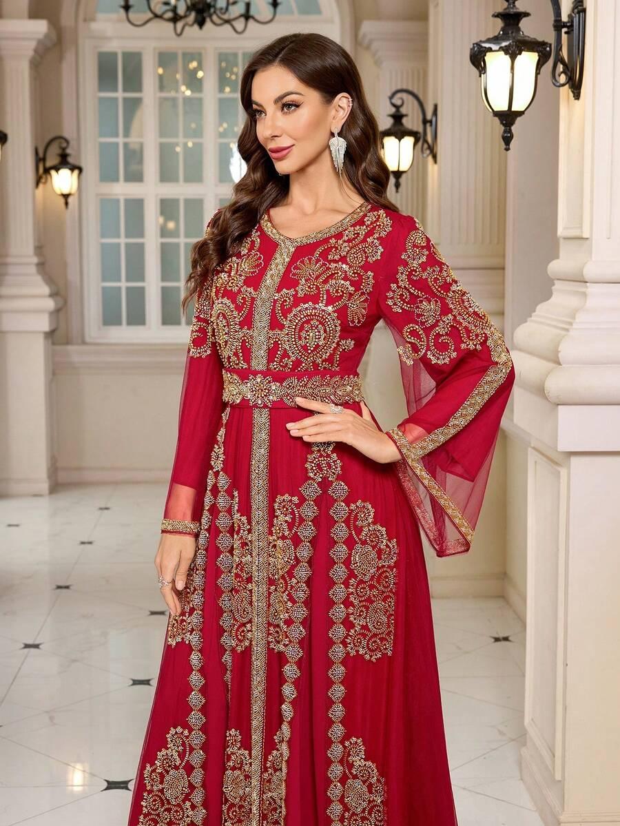 SHEIN CZERWONA MAXI SUKIENKA ZDOBIENIE S06__50