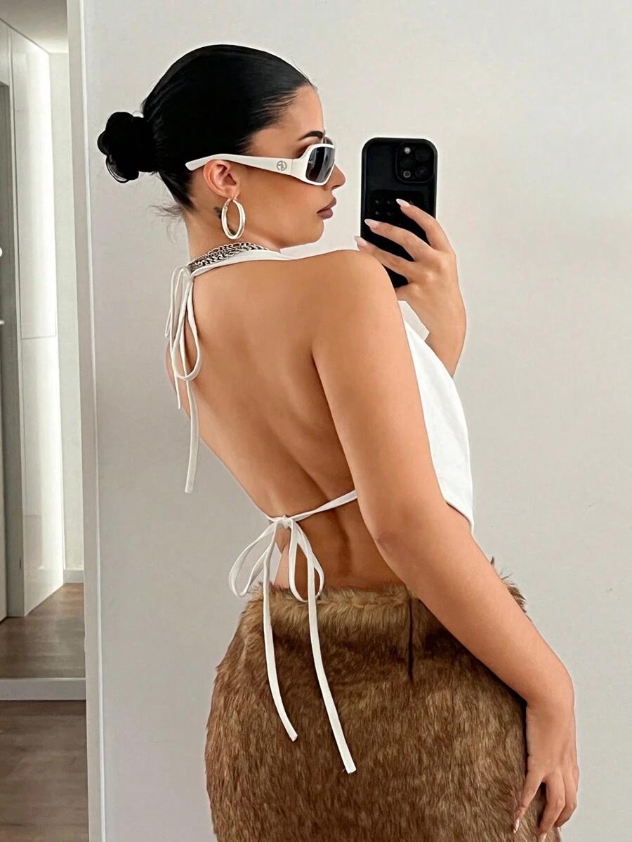 SHEIN BIAŁY TOP ODKRYTE PLECY