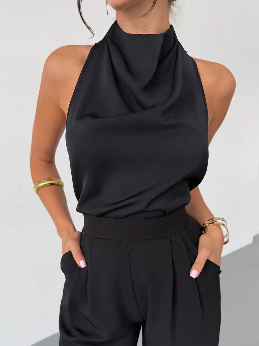 SHEIN CZARNA BLUZKA WIĄZANIE S06__XS