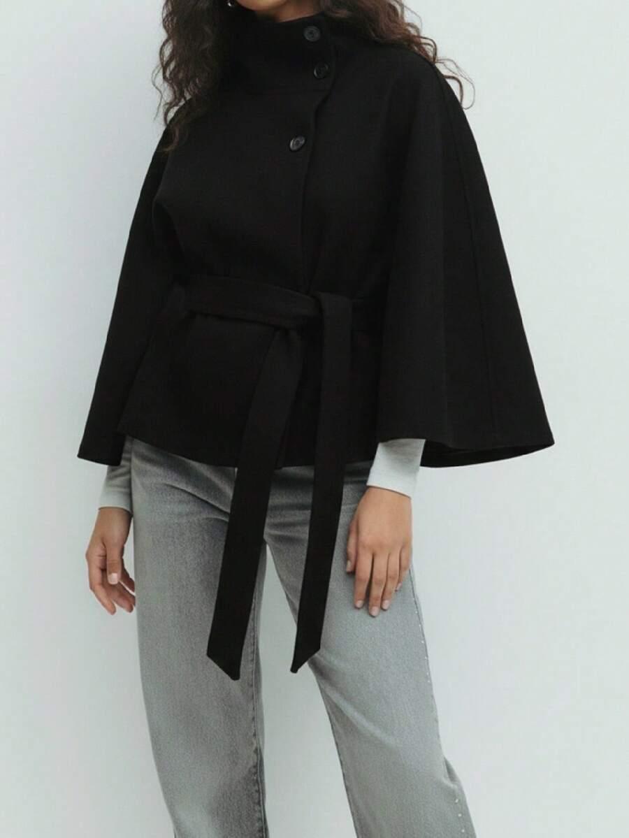 SHEIN CZARNY KLASYCZNY PŁASZCZ W01__S