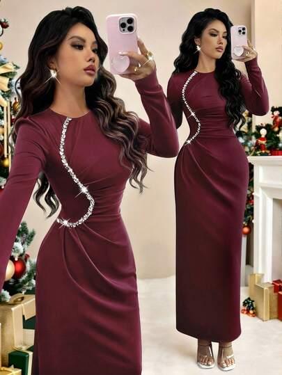 SHEIN BORDOWA MAXI SUKIENKA S06__L