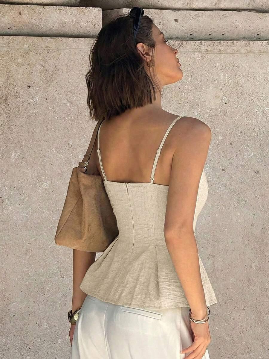SHEIN BEŻOWY TOP NA RAMIĄCZKACH S06__XS