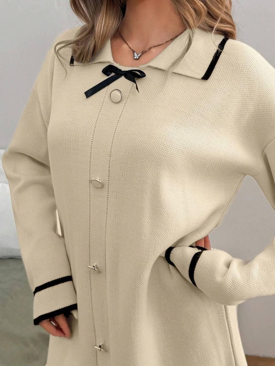 EURMUSE DZIANINOWY SWETER GUZIKI S06__L